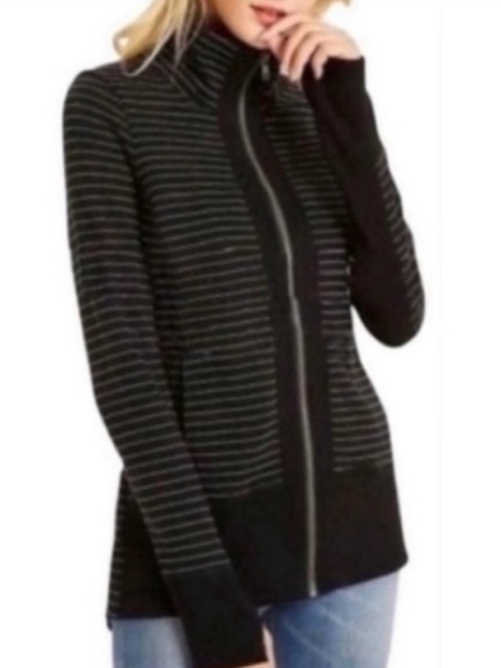 CAbi Black Striped Sprint Zip Up Jacker Style 3378